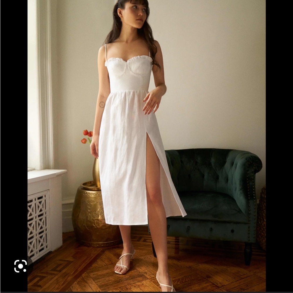 Reformation Prune Linen White Midi Dress